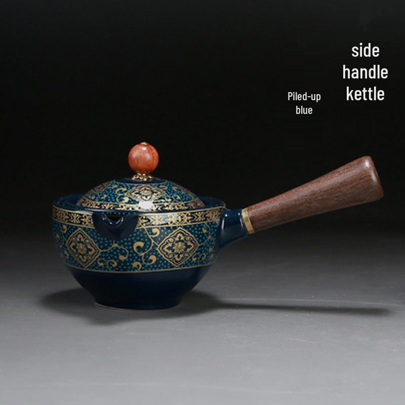 Rotating Ceramic Kung Fu Tea Set with Side Handle Filter Pot