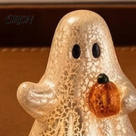 Cute Ghost Ornaments Light-Up Resin Figurine, Glowing Desktop Ornament, Warm Spooky Home Accents Light Halloween Statue for Bedroom Shelf Tabletop