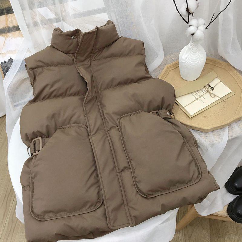 

2025 Autumn/Winter Women s Down Cotton Vest: Belted Waist, Slimming Fit, Loose Stand Collar, Sleeveless Outerwear M кофейный