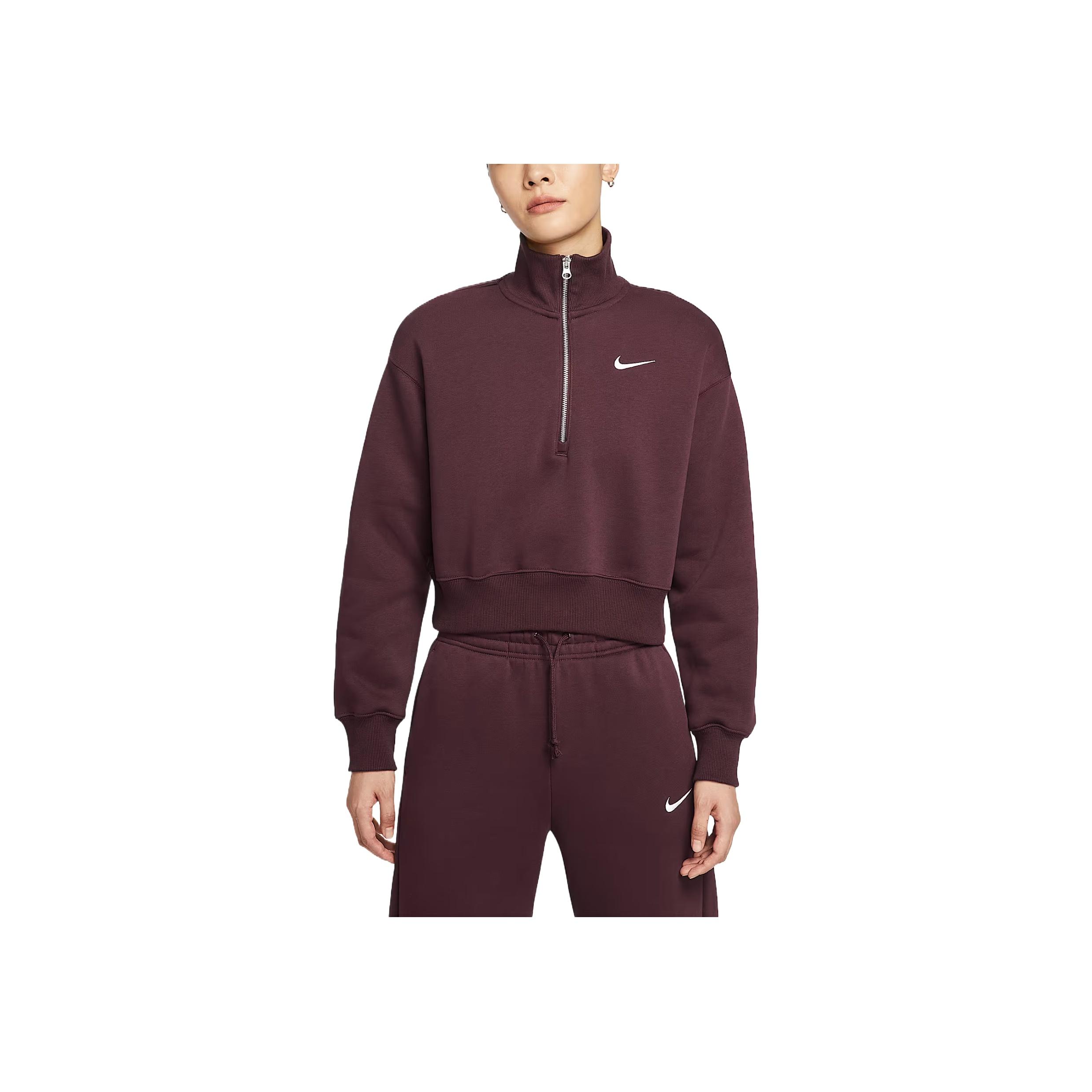 Nike Sportswear Night Maroon Phoenix Fleece Women s Oversized Half-Zip Cropped Sweatshirt DQ5768-652 S