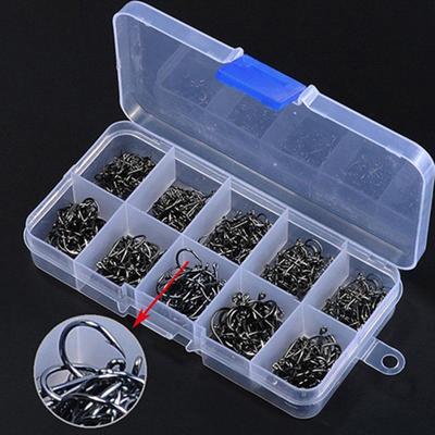 Assorted Sharpened Carbon Steel Fishing Hooks with Tackle Box 500 Pcs 10 Sizes