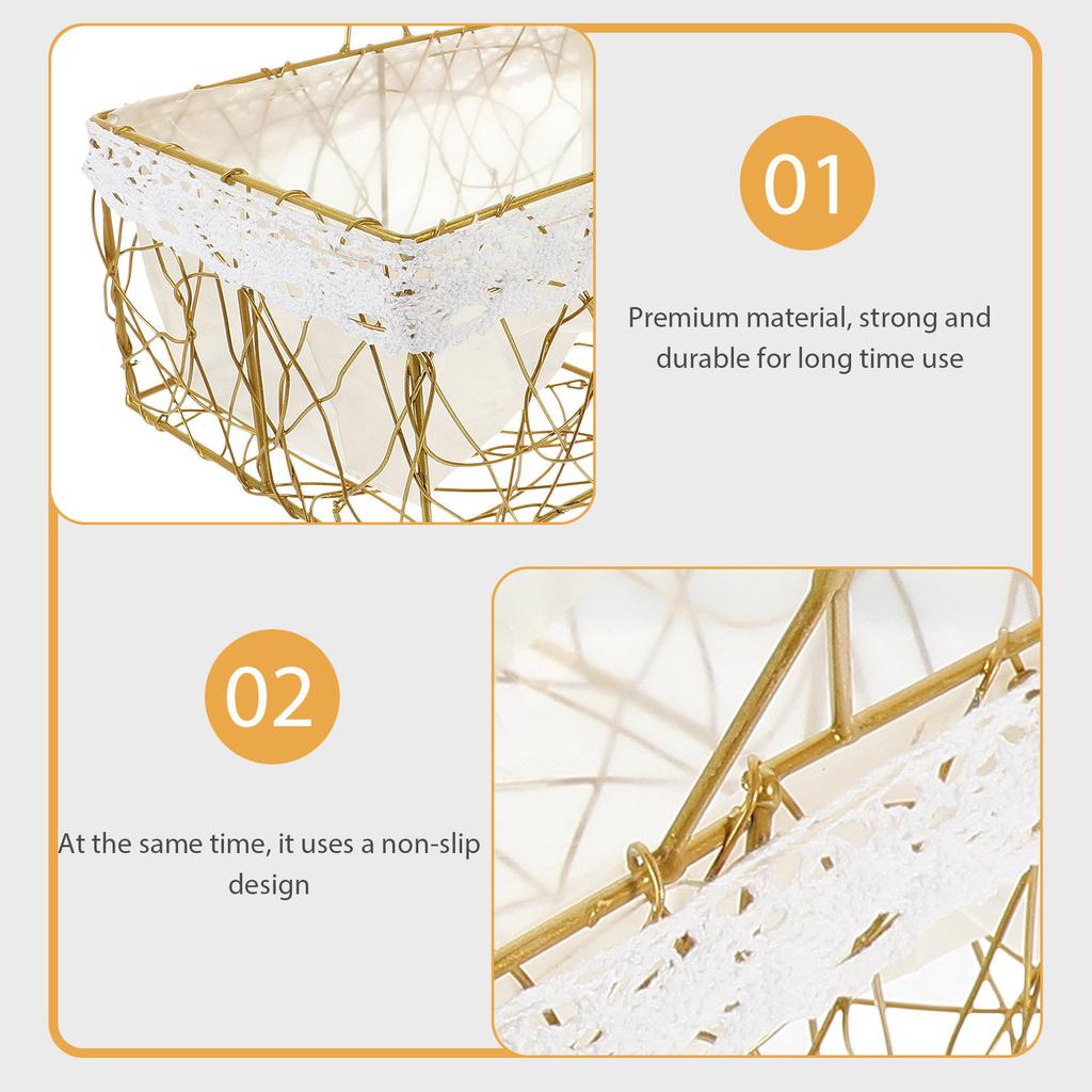 Metal Wire Fruit Vegetable Basket with Handle Kitchen Storage Basket Stable Non-Slip Decorative Bread Snack Holder for Home