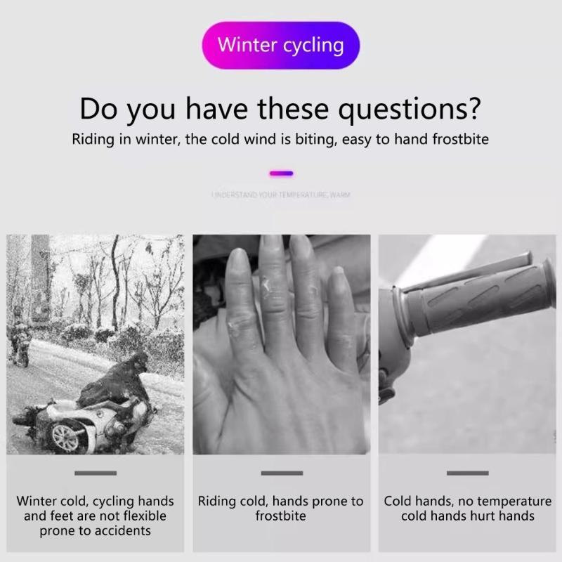 USB Heated Motorcycle Handlebar Covers with Three Adjustable Temperature Settings Rapid Heating Grips for Comfort