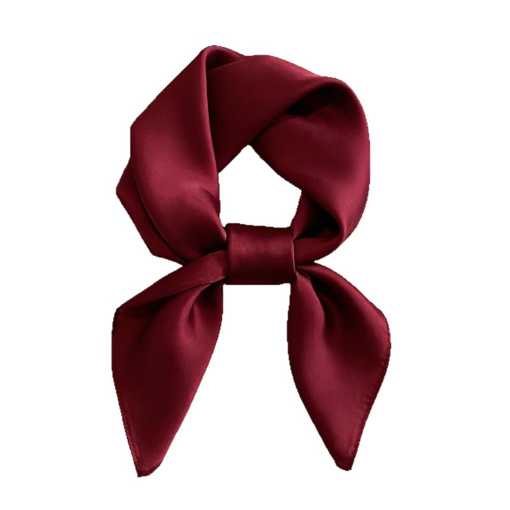 Burgundy small square scarf silk scarf women's spring, autumn and summer professional matching shirt neck protection scarf hair band tulle scarf scarf