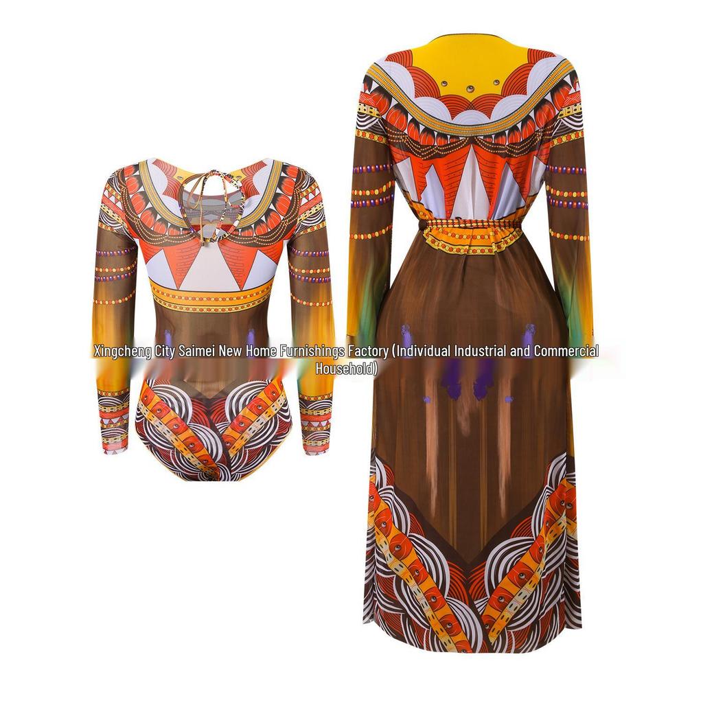 UPALNIK Mesh Long-Sleeve Sun Protection One-Piece Swimsuit for Women