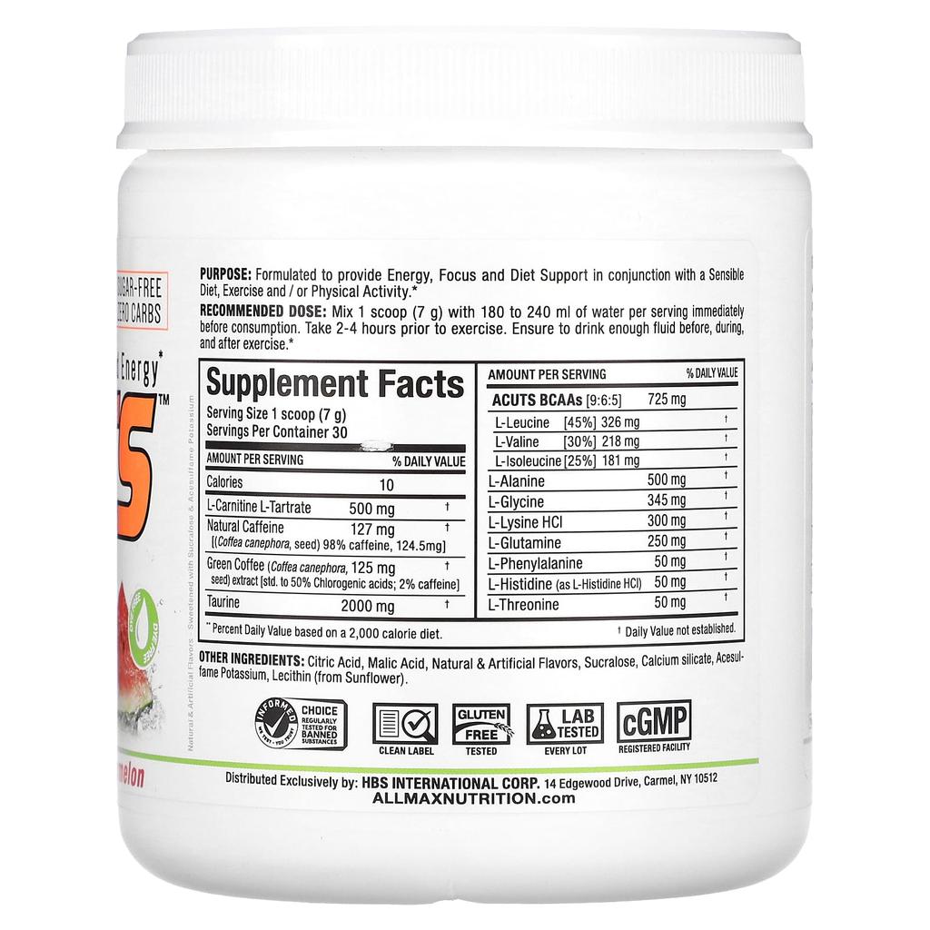 ALLMAX, ACUTS, Amino Acid Charged Energy, Watermelon, 210g (7.4oz)