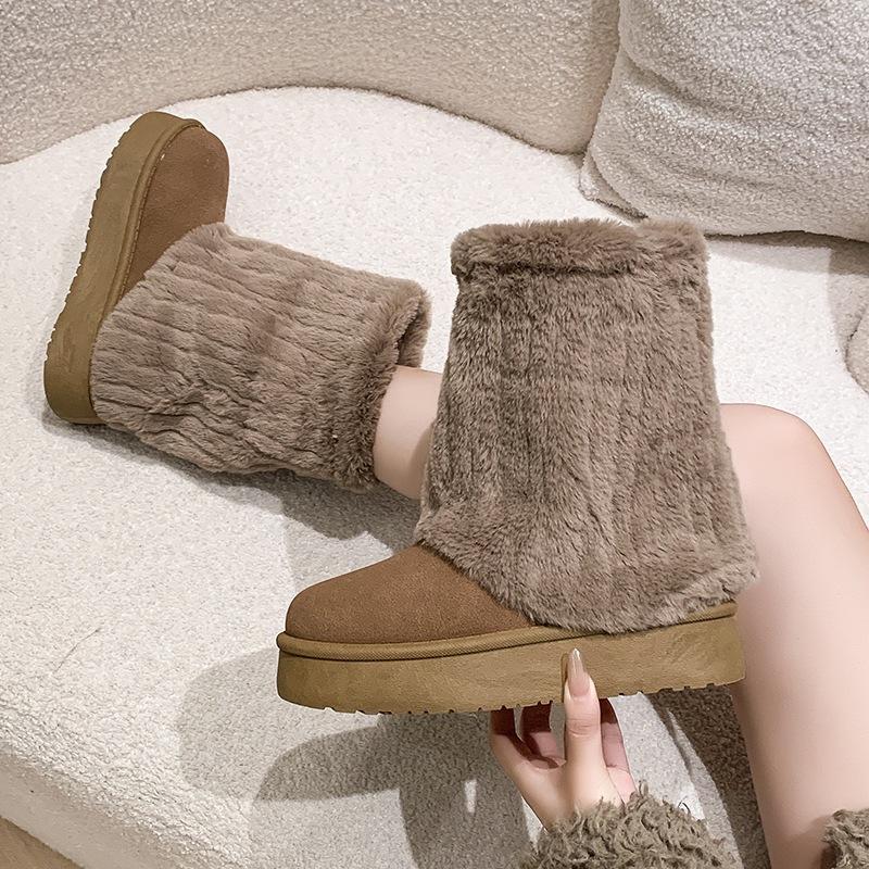

Пушистые сноубутсы на толстой подошве для женской зимы 2025, новые утепленные полусапоги средней высоты, холодостойкие и теплые хлопковые ботинки для Северо-Востока 40 коричневый