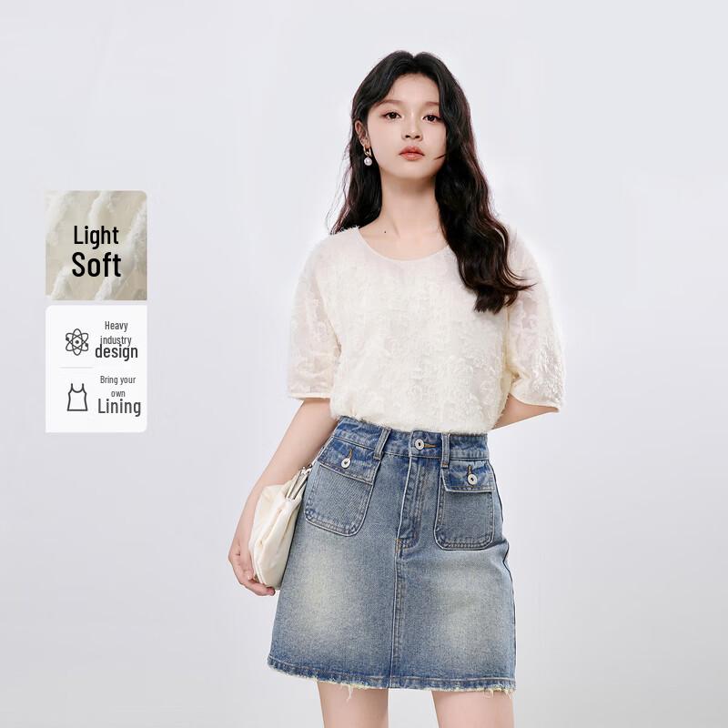 Qiushui Yiren Elegant Round Neck Chiffon Top XL