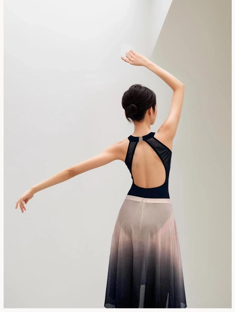 Women's Nylon Elastic Dance Vest - Stand-up Collar, Large Mesh Back with Buckle Leotard.