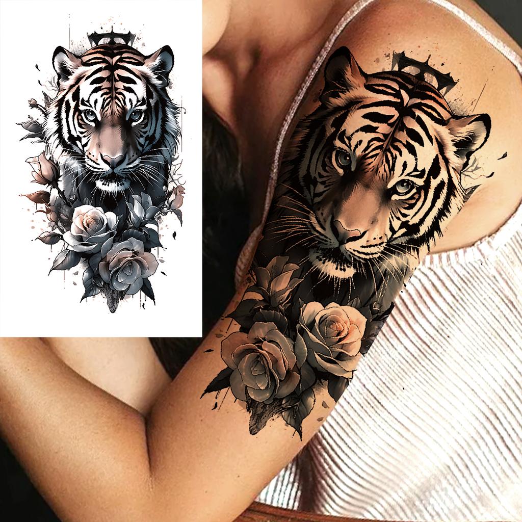 1 Sheet Snake Fox Tiger Skull Demon Temporary Tattoos For Men Adults Women Arm Forearm Fake Tattoo Sticker Sleeve Water Transfer