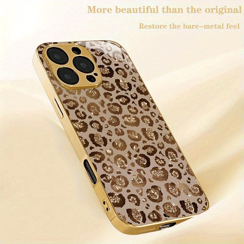 Luxury Leopard Print Gold Metallic Paint Glass Phone Case For iPhone 17 16 15 14 13 12 11 Pro Max 14 15 Plus 17 Air 16E Cover