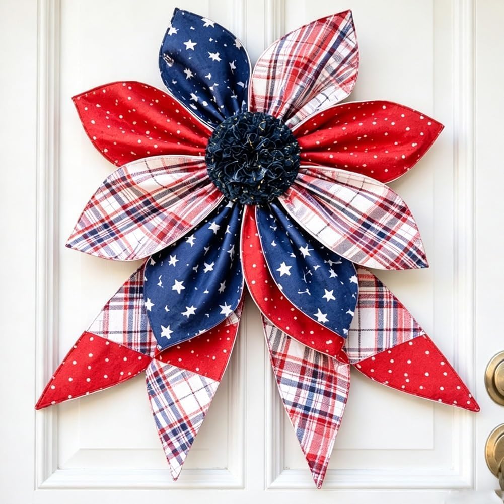 

Vintage Style DIY Fabric Burlap Flower Wreath Kit The Heritage Bloom Wreath & Bow Multi-Piece Sewing Template Set for Front Door Wall Home Decor A