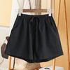 Short Pants with Drawstring High Waist Solid Color Double Pockets Thin Linen Wide Leg Women Casual Shorts Outdoor Streetwear