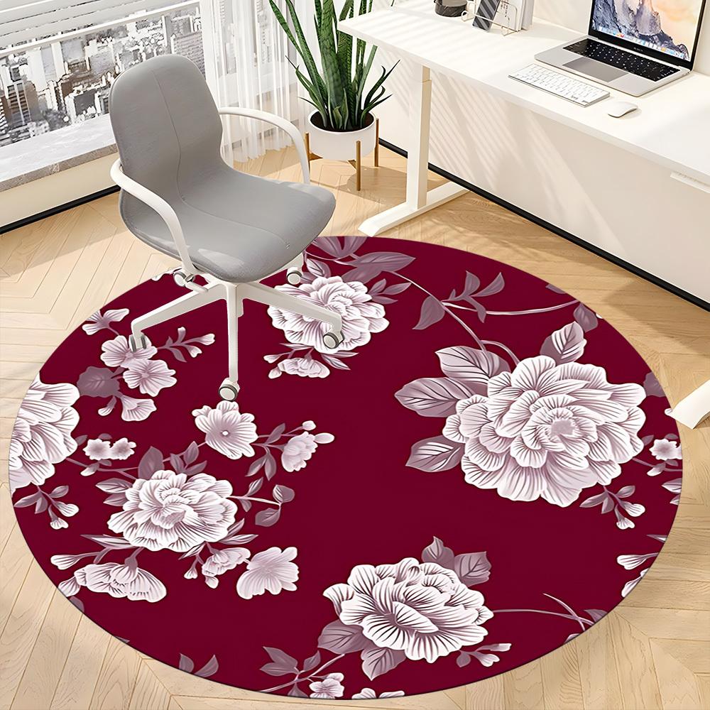 1PC Floral Pattern Chair Carpet for Office, Indoor Non-Slip Washable Carpet, Soft Comfortable Mat For Office Room yy250930151