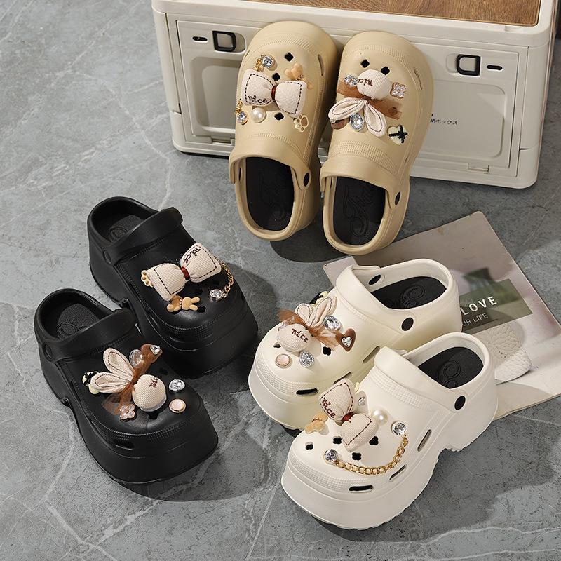Móda 2025 Nové Roztomilé DIY Mašle Platformové Pantofle Pro Ženy Letní Zahradní Boty Silná Podrážka Dívčí Domácí Street Sandály Módní Dřeváky