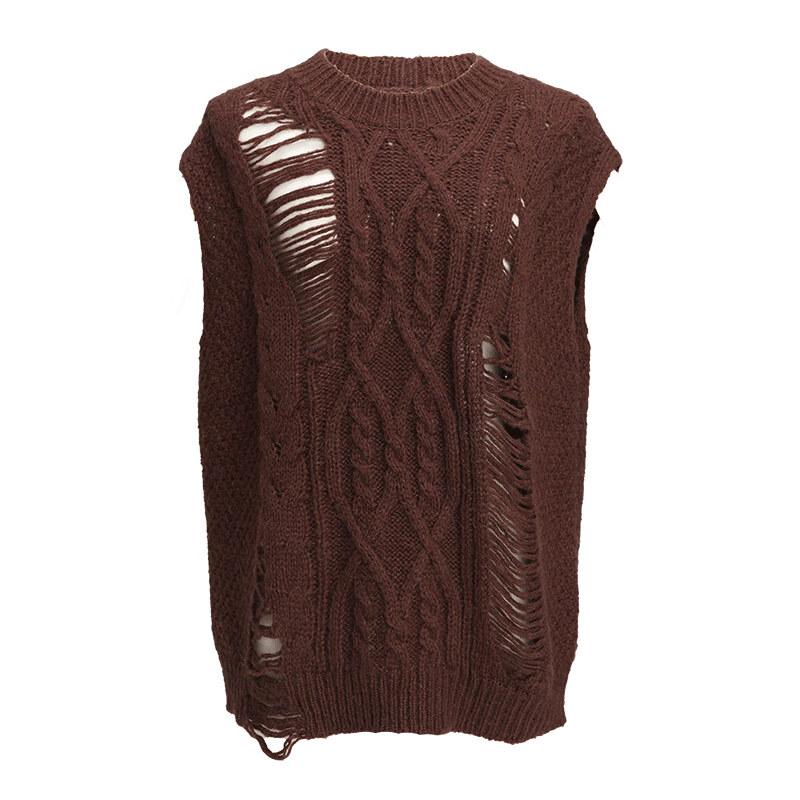 Rundhals-Strickweste im Zopfmuster