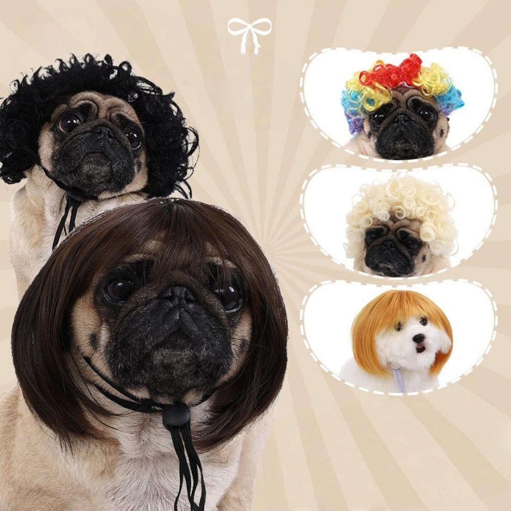 Interesting Pet Wig Universal Cat Dog Bangs Bob Wig Head Cover for Cosplay Halloween Christmas Role-playing Fashion Fun Pet Hair