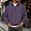 Men's Flannel Long Sleeve Sweatshirt with 1/4 Zip and Plaid Print for Casual Wear