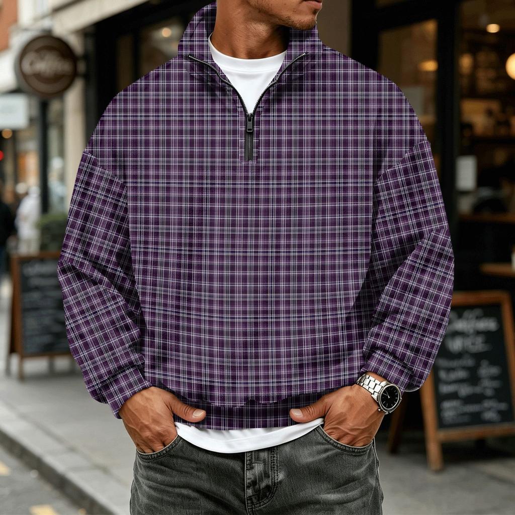 Men's Flannel Long Sleeve Sweatshirt with 1/4 Zip and Plaid Print for Casual Wear