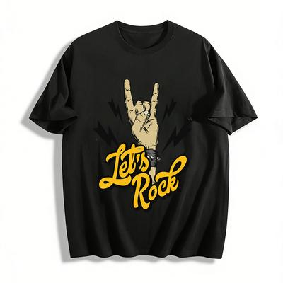Vintage Rock Gesture Let's Rock Print Cool Unisex Casual T-Shirt Pure Cotton T-shirt