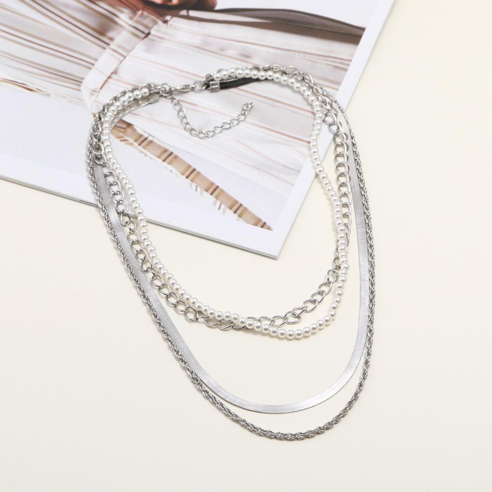 

Многослойное женское ожерелье, простое темпераментное ожерелье из жемчуга, цепочка для свитера серебряный