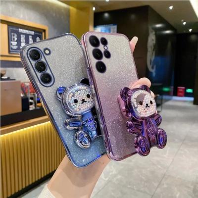 A34 MA 54 14 04 Niedliche Bärenhalterhalterung Glitzerbeschichtung Hülle für Samsung Galaxy A54 A34 A14 A24 A04 A04S M54 M14 Softcover