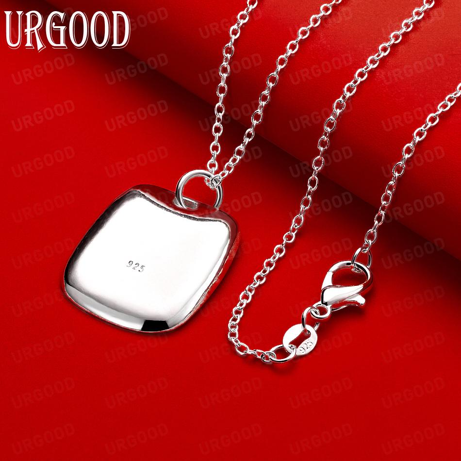 925 Sterling Silver Simple Rounded Square Pendant Necklace - Stylish Evening Jewelry