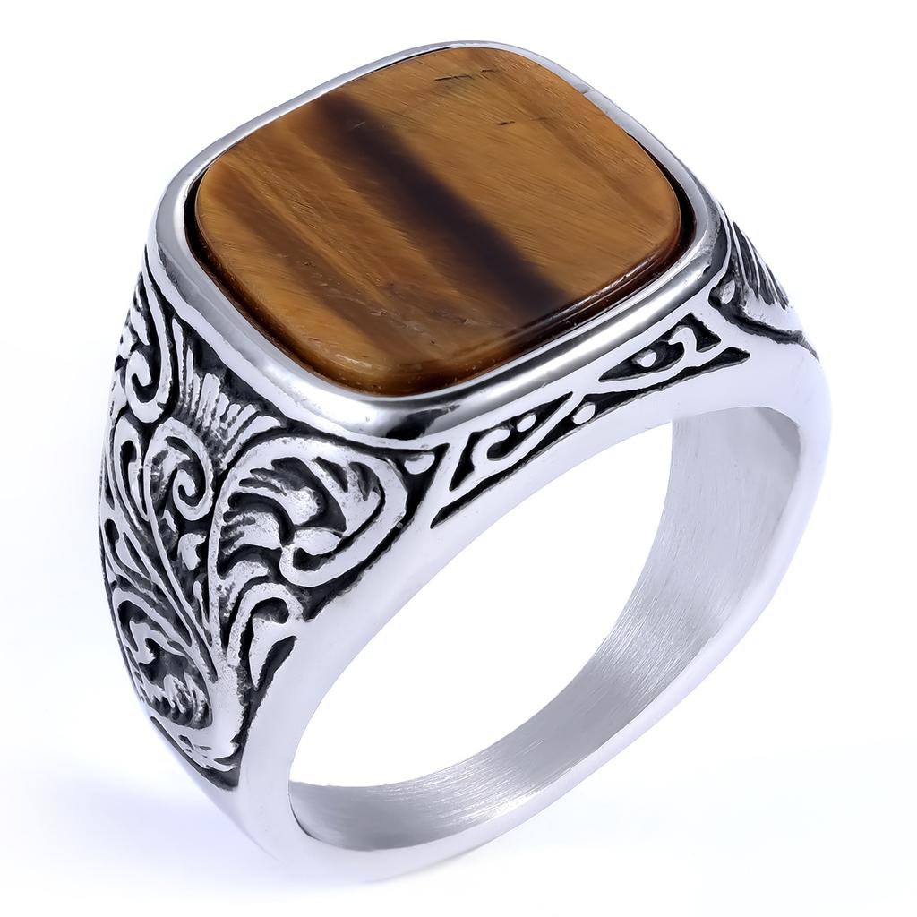 Unisex Square Turquoise Carved Minimalist Ring