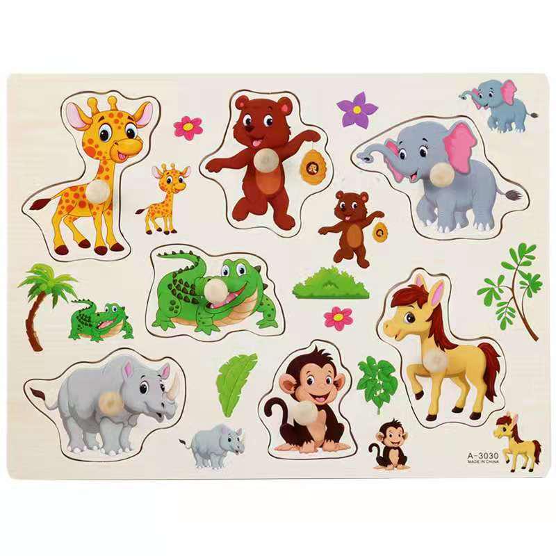 Wooden 3D Educational Grasping Board & Puzzle for Children: Animal & Fruit Theme Cognitive Toy