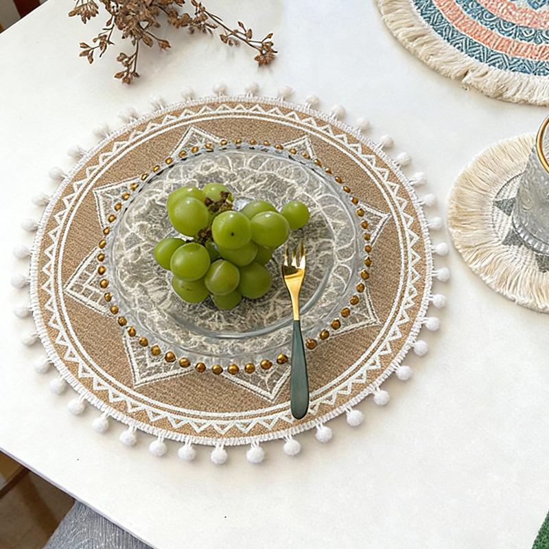 Boho Mandala Round Placemats Heat-Resistant Linen-Cotton Table Mats Washable Non-Slip Dining Decor