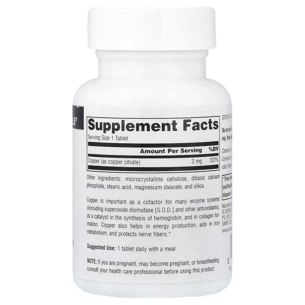 Source Naturals, Copper, 3 mg, 60 Tablets