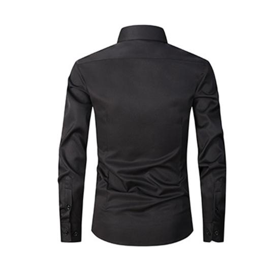 Men Spring Fall Dress Shirt Turn-down Collar Slim Fit Single-breasted Long Sleeves Pure Color Mid Length Young Formal Business Event Office Top