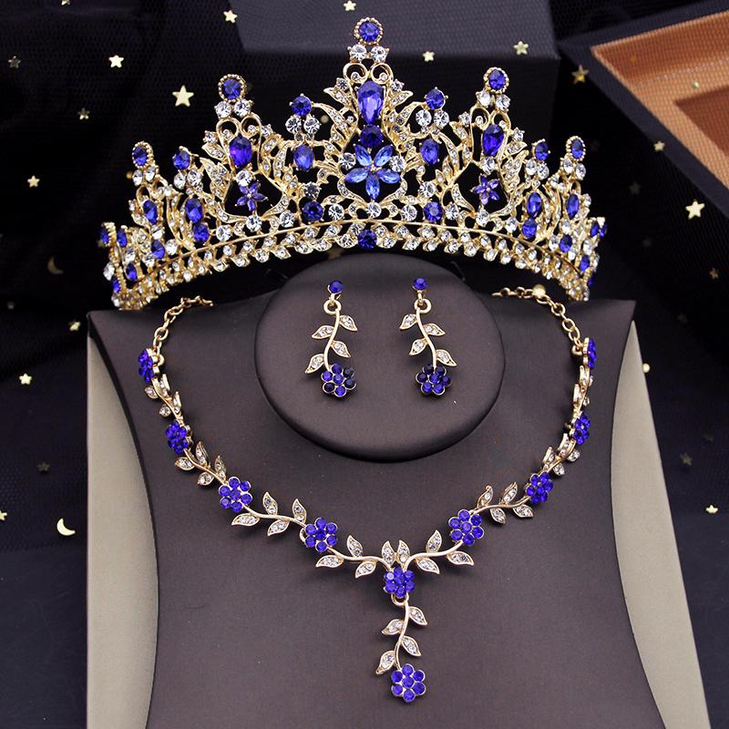 Flower Crown Bridal Jewelry Sets for Women Tiaras Evening Necklace Earring Set Wedding Choker Bride Jewelry Set Accessory