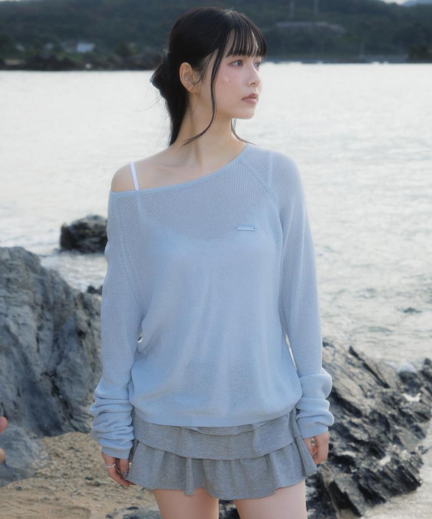 ROSEFRANTZ Boatneck Sheer Basic Knit [Sky Blue]