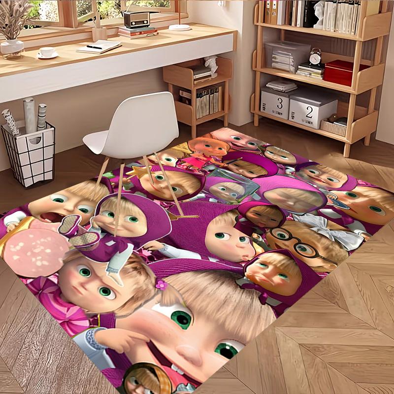 Masha and The Bear Print Rug, Washable Floor Carpet, For Entryway Dorm Laundry Room Office Study, Home Decor Birthday Christmas Gift