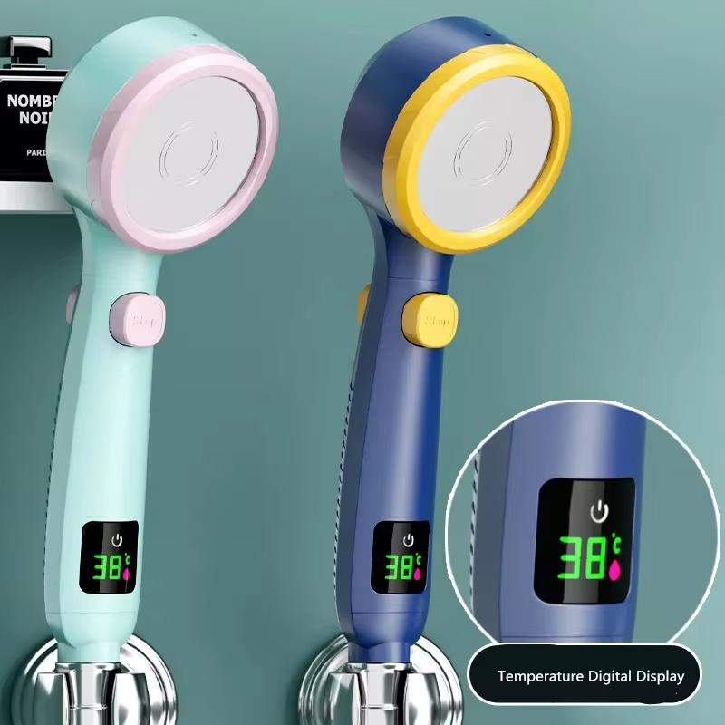 High-Pressure Digital Display Handheld Shower Head 4 Mode Jet Styles New Black ABS Bathroom Faucet Accessory Single Water Outlet