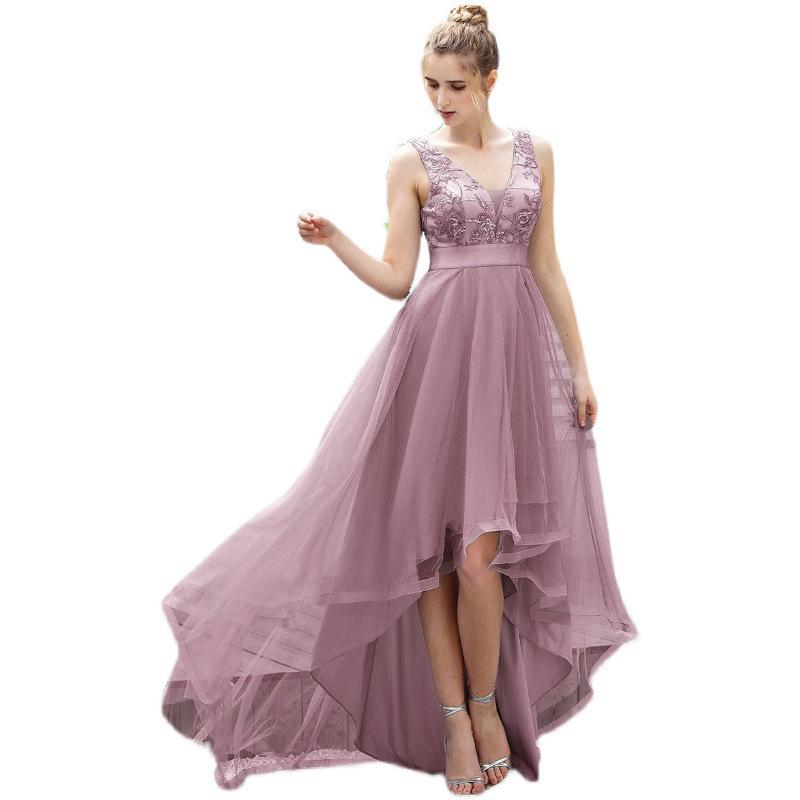 European Plus Size Sequin High-Low Evening Gown, Deep V Mesh New Year's Eve & Bridesmaid Dress 2026