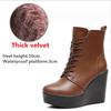 Women Genuine Leather Ankle Boots Winter Female Plush Snow Boots Platform Wedge Boots Women's High Heel Shoes Size 33-43