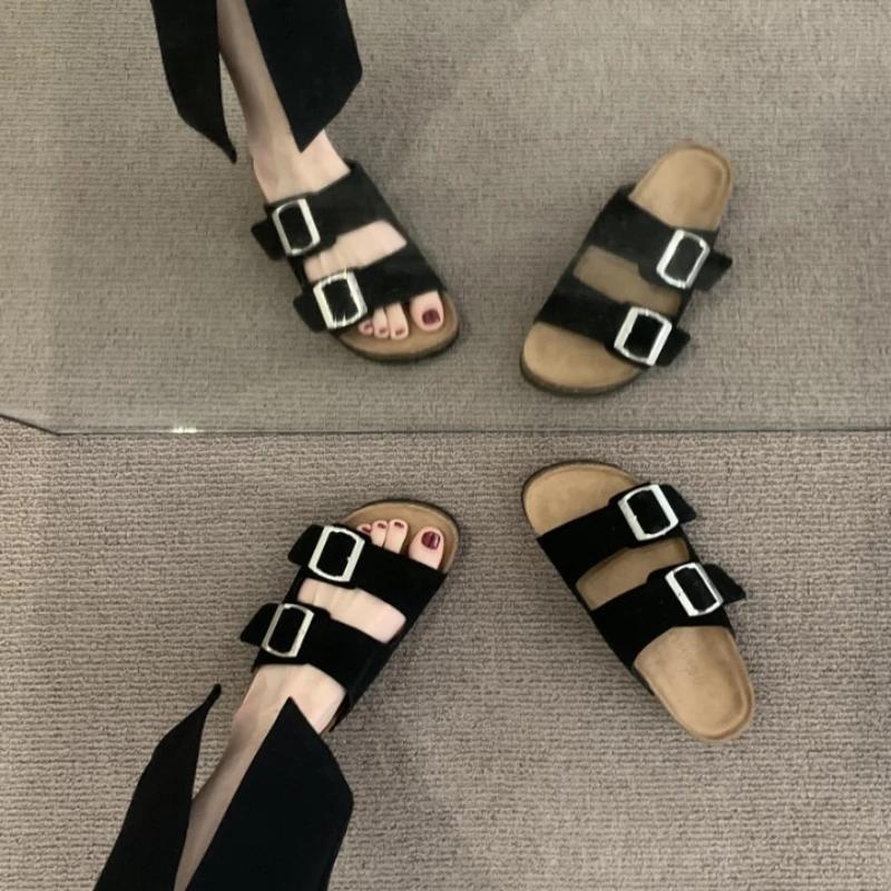 fashion 2024 Hot Sale Shoes for Women Plus Size Women's Slippers Fashion Belt Buckle Casual Slippers Women Summer Peep Toe Flat Slippers