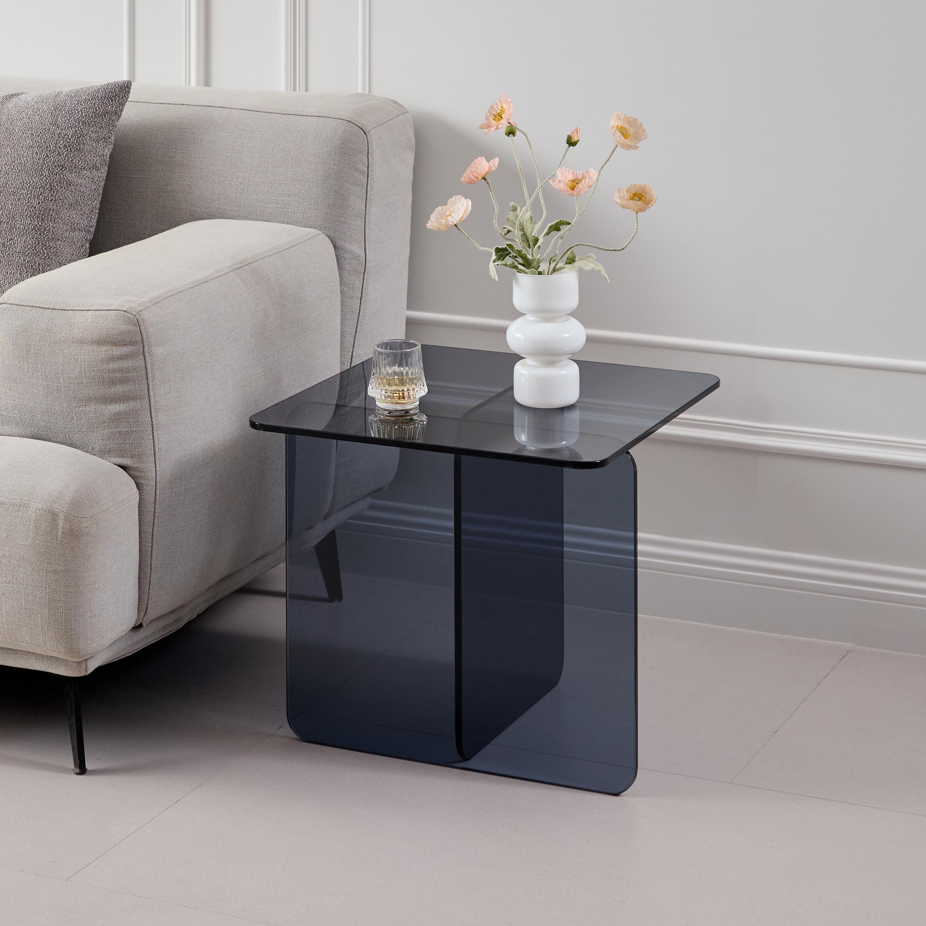 Tempered Grey Bent Glass SideTable, Transparent