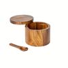 Acacia Wood Salt Jar with Spoon Solid Wood Seasoning Box Pepper Box Kitchen Seasoning Bottle Salt Box  Storage Seasoning Jar