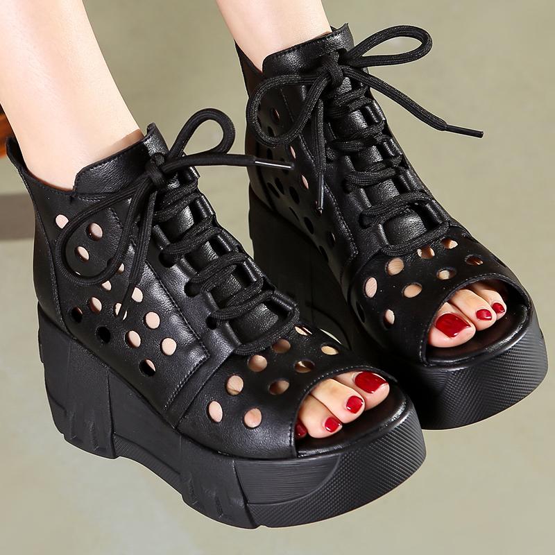 Fashion GKTINOO 2024 Fashion Ladies Sandals Openwork Gladiator Sandals Women Flat Sandals Open Toe Genuine Leather Summer Cool Boots