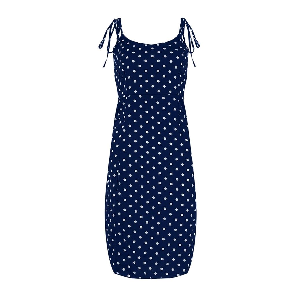 Womens Fashion Causal Dot Sleeveless High Waist V-Neck Dress