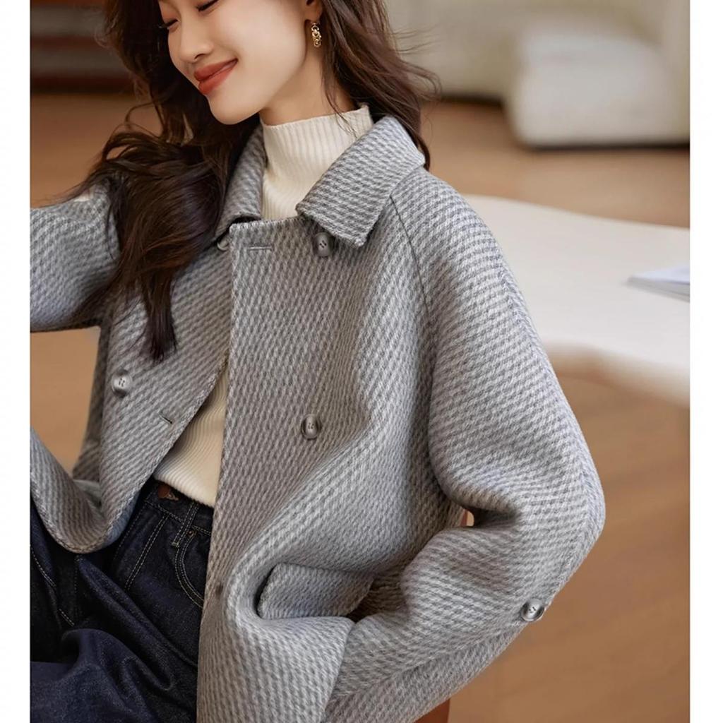 Pineapple Woolen Coat New Year Winter Simple Coat Loose Double-breasted Coat for Women