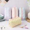 1pc Checkered Pencil Case Pink Bow Pattern Portable Stationery Organizer School Office Desk Essentials Travel Accessories
