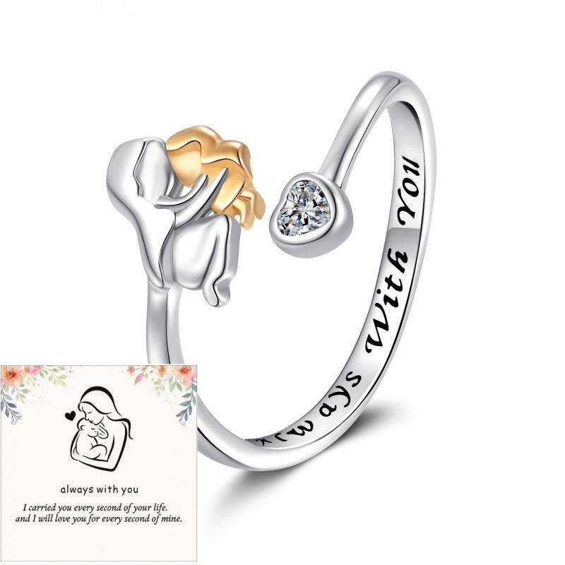 New Fashion Mother-Daughter Hugging Open Ring - Engraved Heart Jewelry for Mother's Day