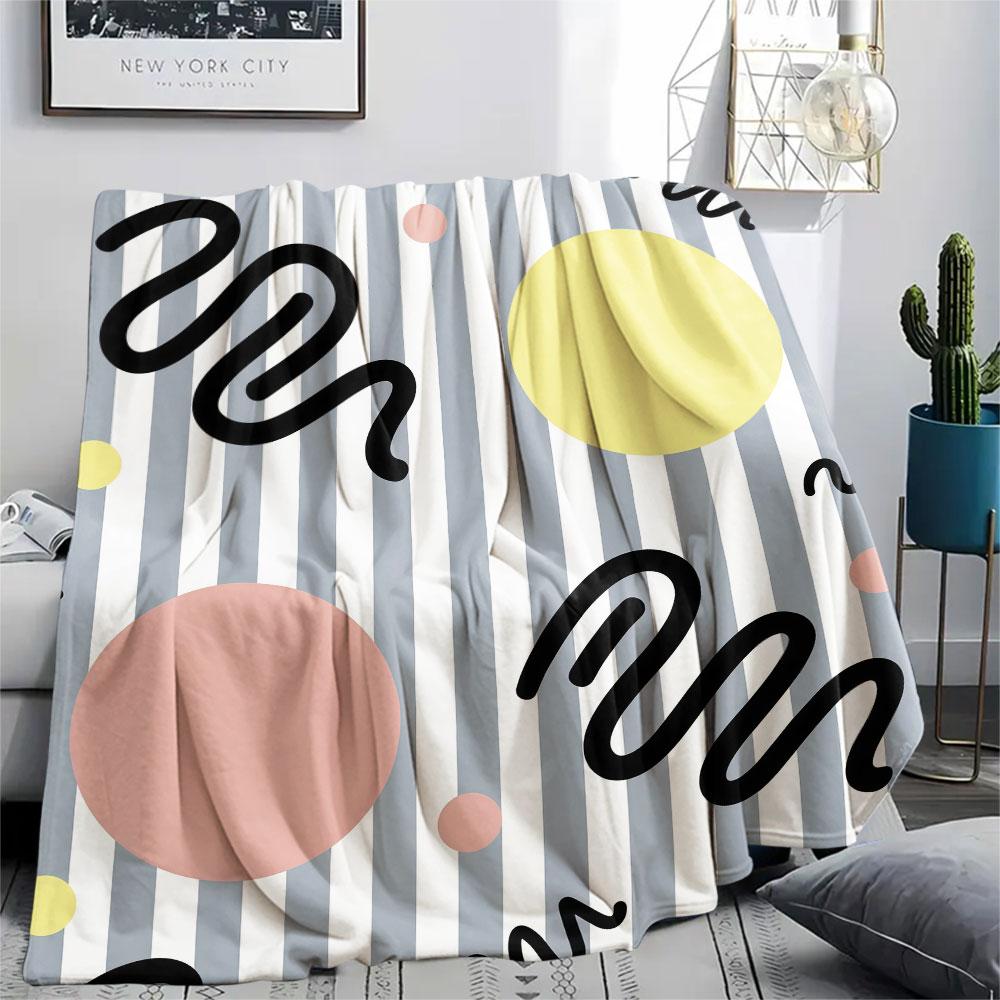 1PC Abstract Shapes Printed Flannel Blanket Suitable For All Seasons for Lunch Break Warmth and Comfort Birthday Gifts Gifts