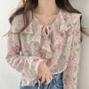 New Western Style Ruffled Small Fresh Chiffon Loose Lace Up Shirt Women's Top Long Sleeved