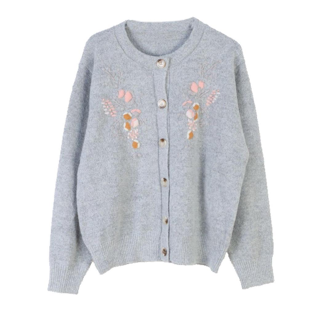 Yang Mi Style Floral Embroidery Knit Cardigan: Versatile Korean Fashion Sweater for Women (Autumn/Winter)