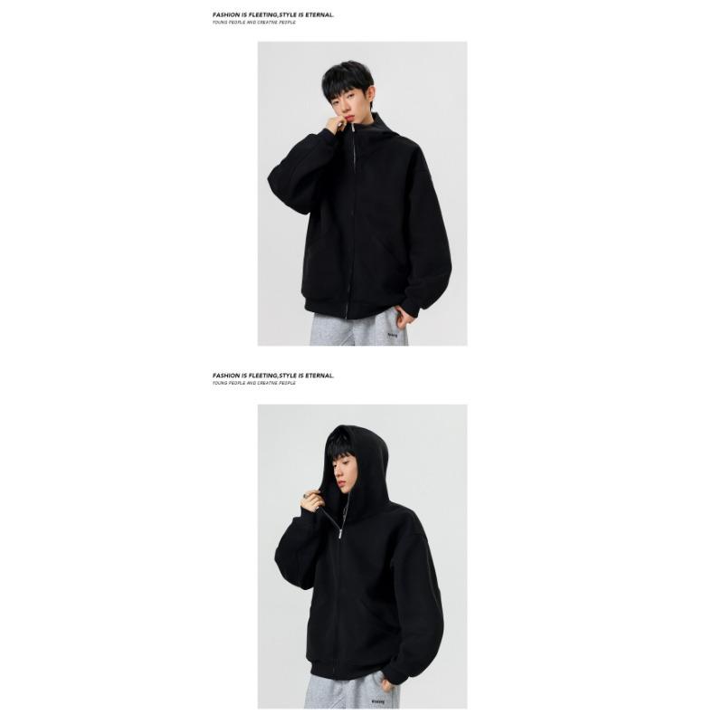 Mens Womens Loose Solid Hooded Zip Up Cardigan Vintage Casual Sweatshirt Jacket